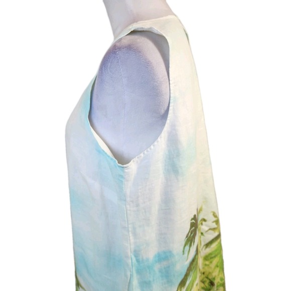 J Jill Love Linen Shift Dress Sz Medium Resort Island Print Sleeveless Pullover - Picture 13 of 16